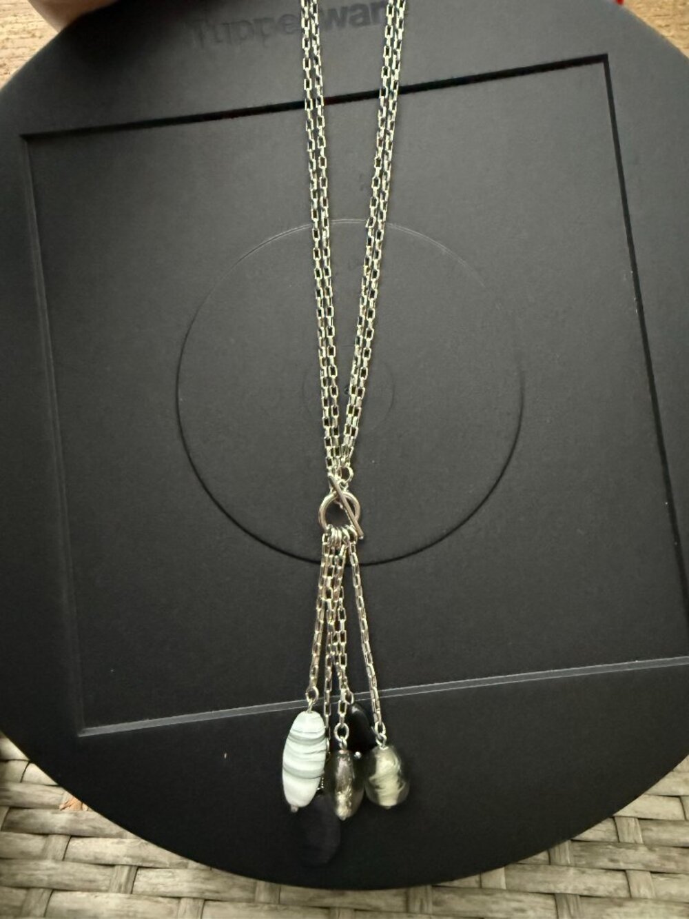 Lia Sophia Necklace with black and gray pendant stones - dual lengths